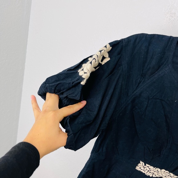 Anthropologie Orla Embroidered Motif Black Bubble sleeves Mini Dress - Picture 3 of 6